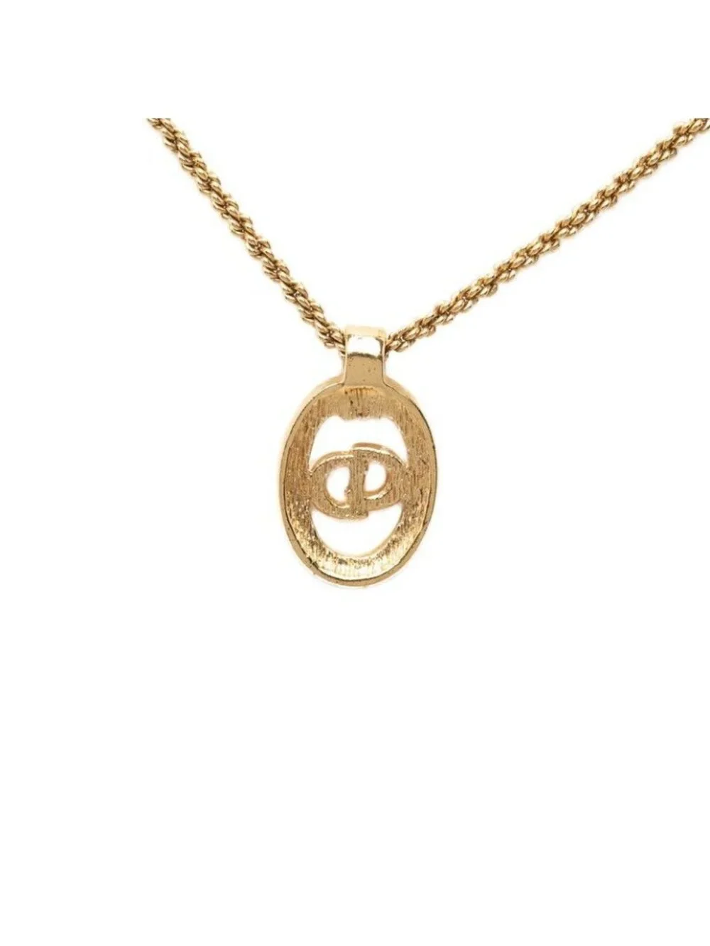 Dior Circle CD Logo Chain Pendant Gold Plated Rhinestone
